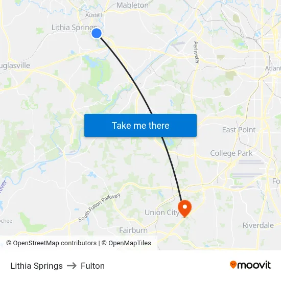 Lithia Springs to Fulton map