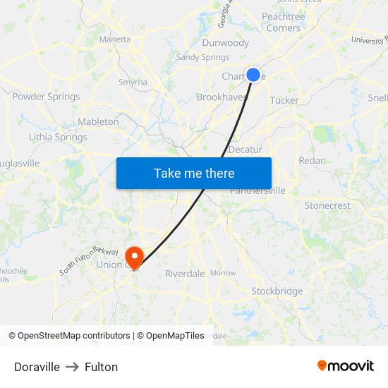 Doraville to Fulton map