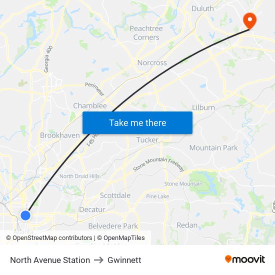 North Avenue Station to Gwinnett map