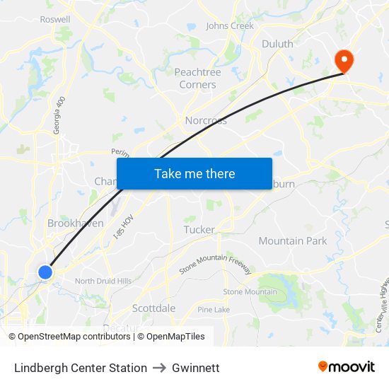 Lindbergh Center Station to Gwinnett map