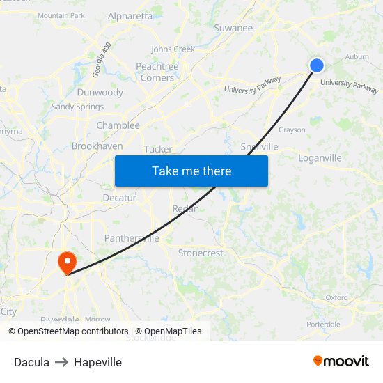 Dacula to Hapeville map