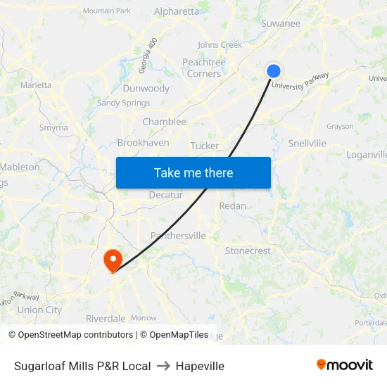 Sugarloaf Mills P&R Local to Hapeville map