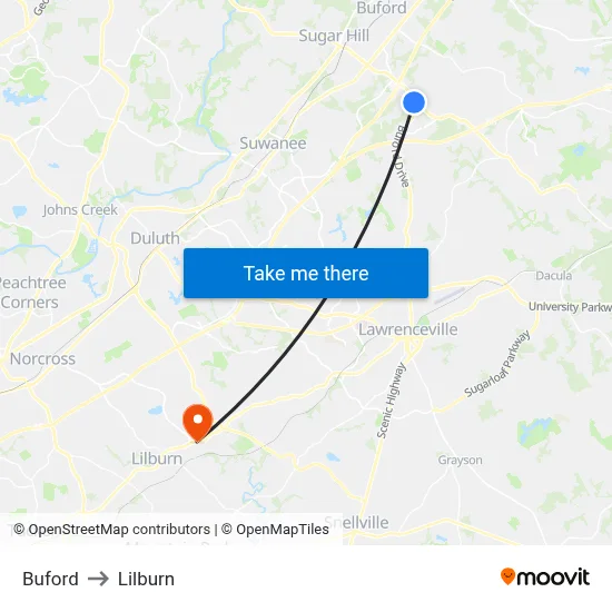 Buford to Lilburn map