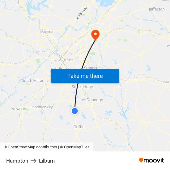 Hampton to Lilburn map