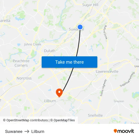 Suwanee to Lilburn map