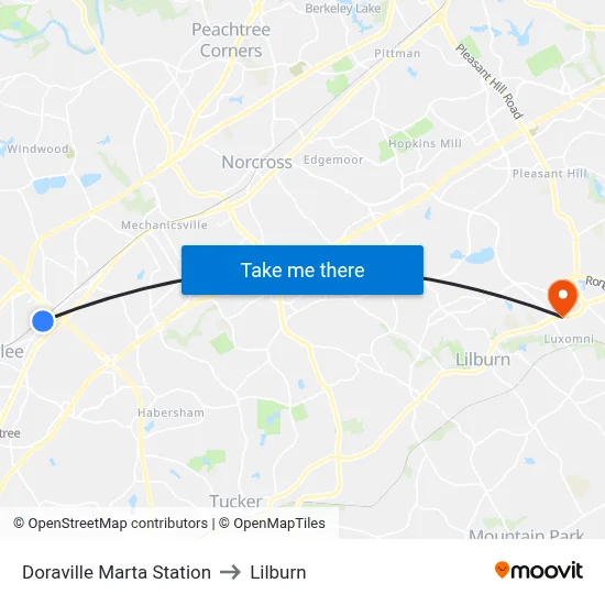 Doraville Marta Station to Lilburn map