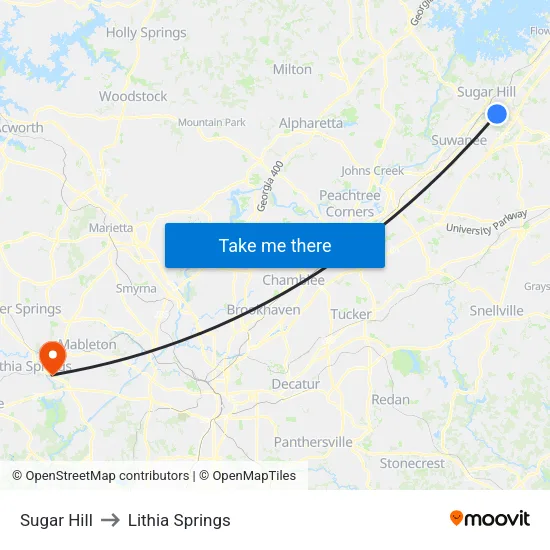 Sugar Hill to Lithia Springs map