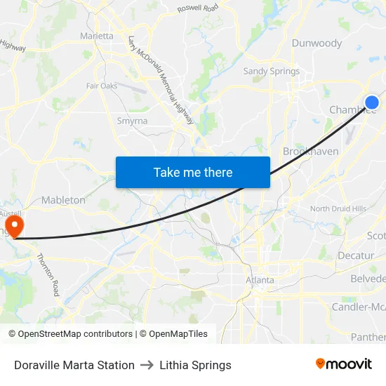Doraville Marta Station to Lithia Springs map