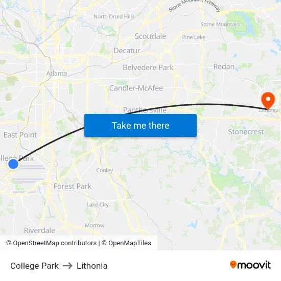 College Park to Lithonia map