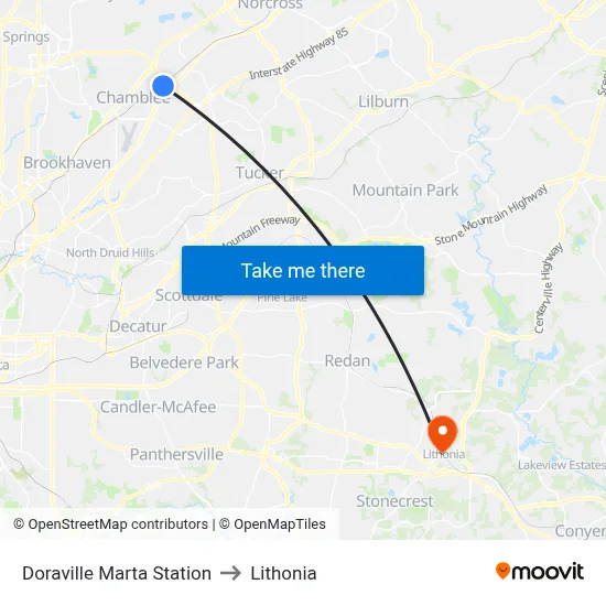 Doraville Marta Station to Lithonia map