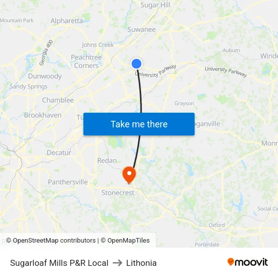 Sugarloaf Mills P&R Local to Lithonia map