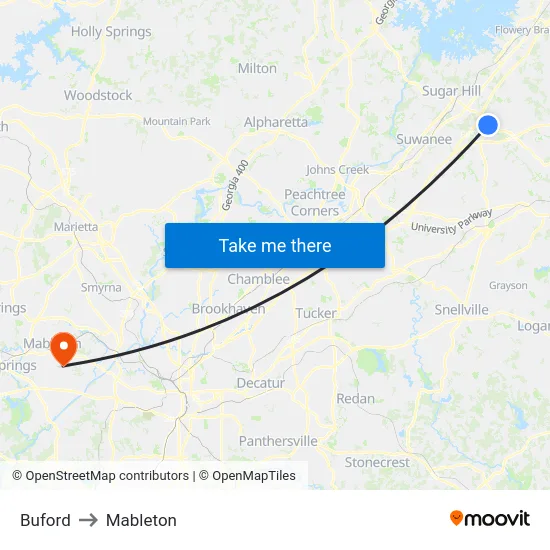 Buford to Mableton map