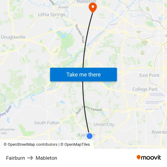 Fairburn to Mableton map