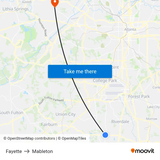 Fayette to Mableton map