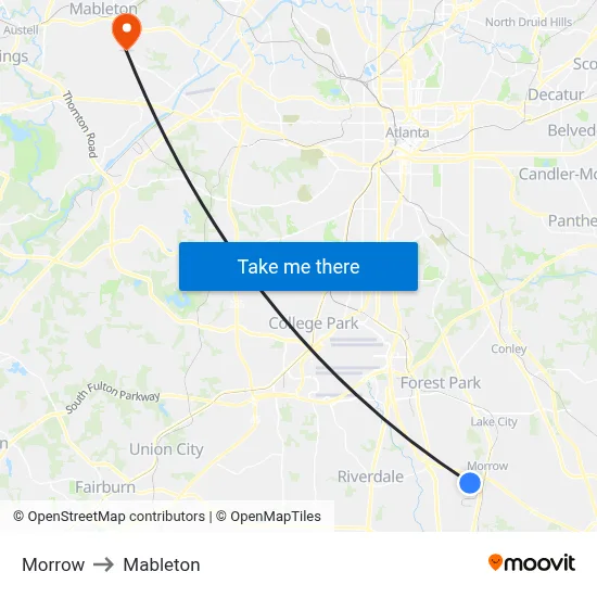 Morrow to Mableton map