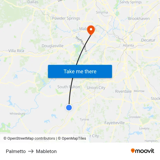 Palmetto to Mableton map