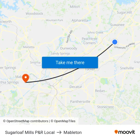 Sugarloaf Mills P&R Local to Mableton map
