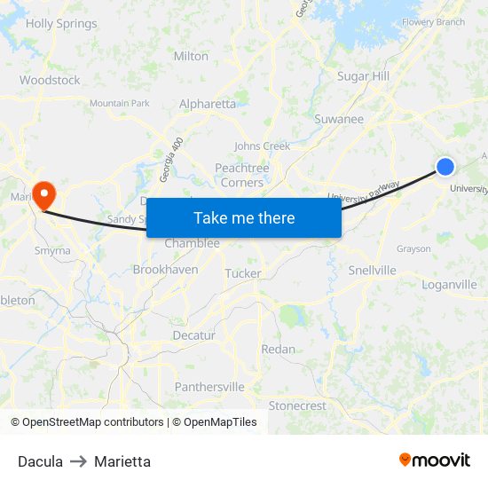 Dacula to Marietta map