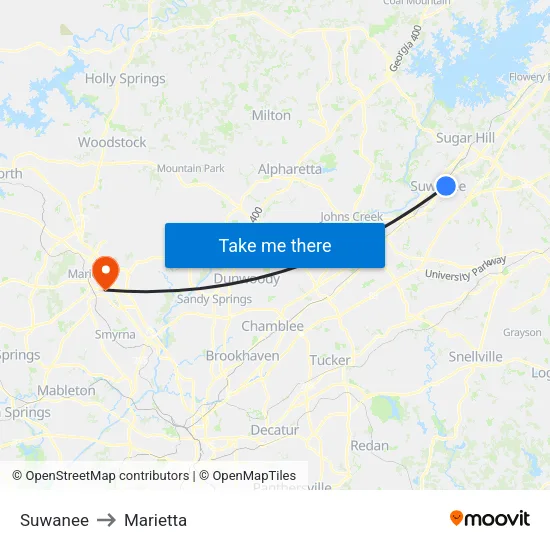 Suwanee to Marietta map
