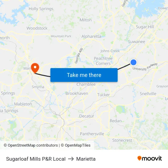 Sugarloaf Mills P&R Local to Marietta map