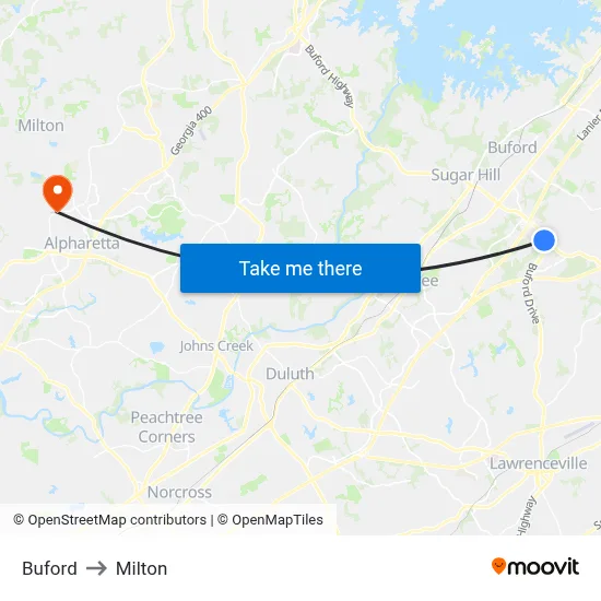 Buford to Milton map