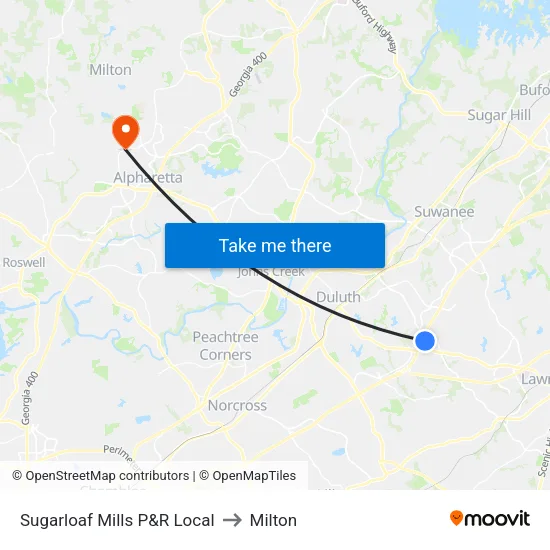Sugarloaf Mills P&R Local to Milton map