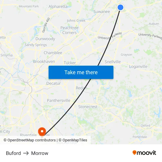Buford to Morrow map