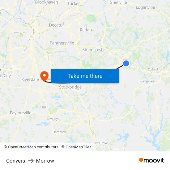 Conyers to Morrow map