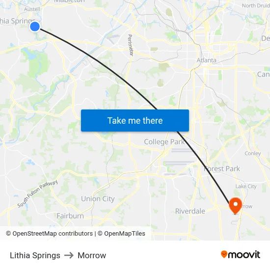 Lithia Springs to Morrow map
