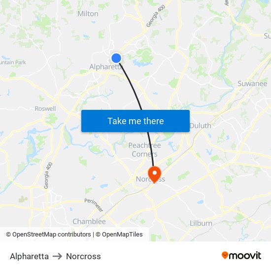 Alpharetta to Norcross map