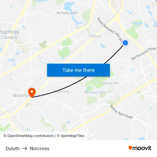 Duluth to Norcross map