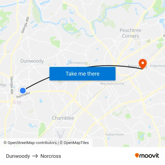 Dunwoody to Norcross map