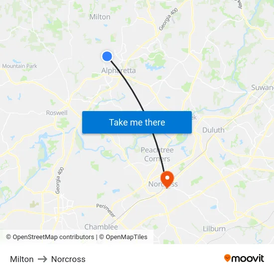 Milton to Norcross map
