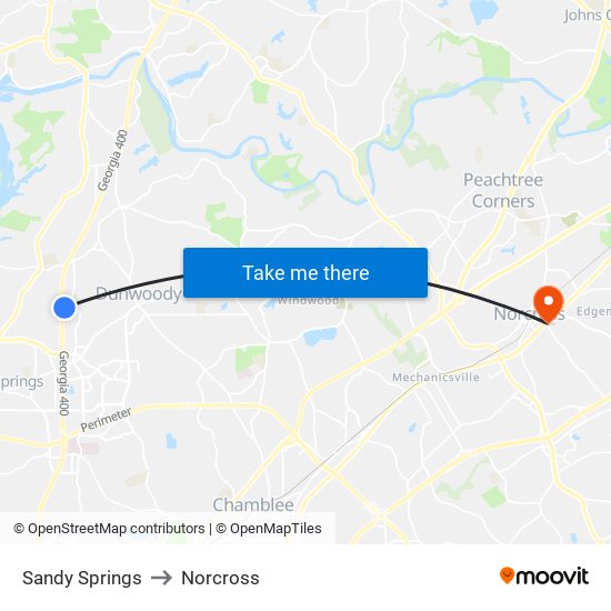 Sandy Springs to Norcross map