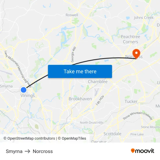 Smyrna to Norcross map