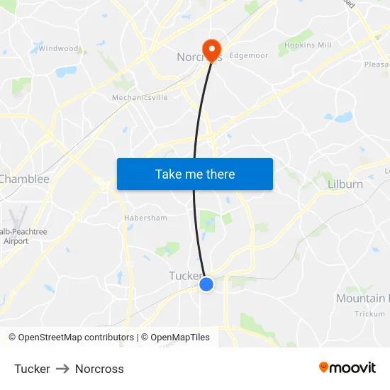 Tucker to Norcross map