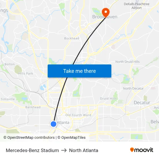 Mercedes-Benz Stadium to North Atlanta map