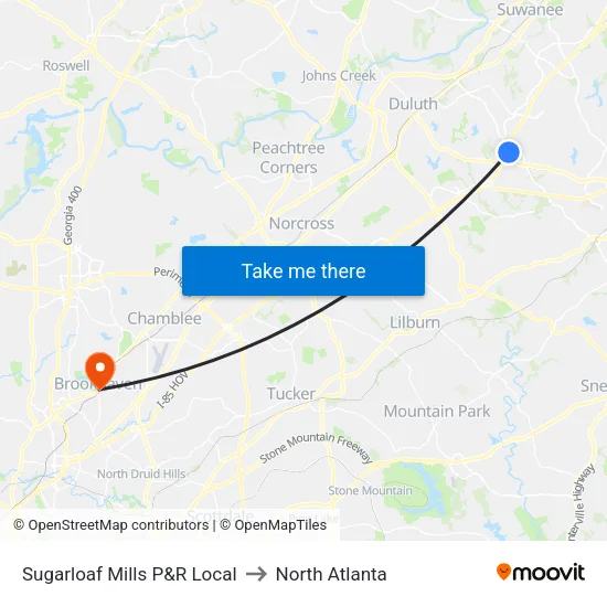 Sugarloaf Mills P&R Local to North Atlanta map