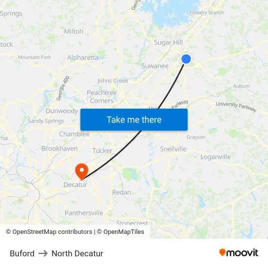 Buford to North Decatur map