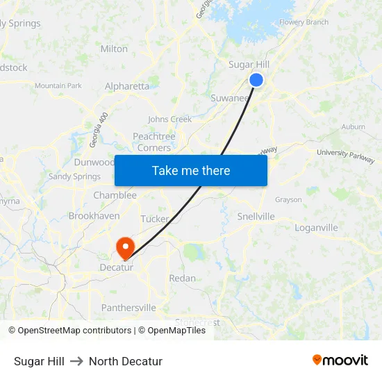 Sugar Hill to North Decatur map
