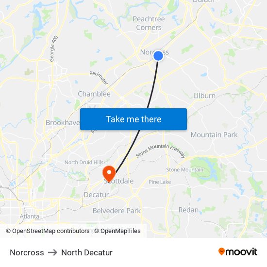 Norcross to North Decatur map