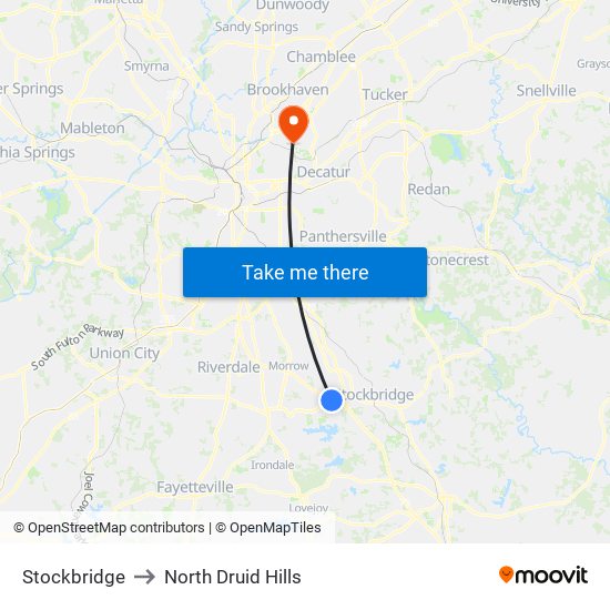 Stockbridge to North Druid Hills map