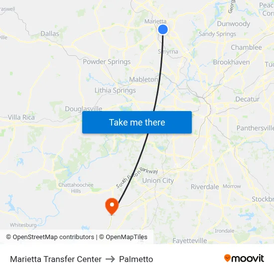Marietta Transfer Center to Palmetto map