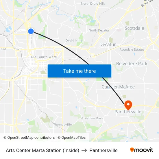 Arts Center Marta Station (Inside) to Panthersville map