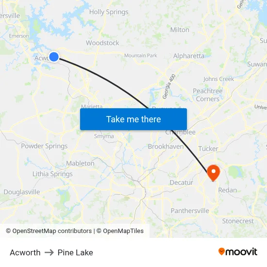 Acworth to Pine Lake map