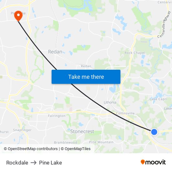 Rockdale to Pine Lake map