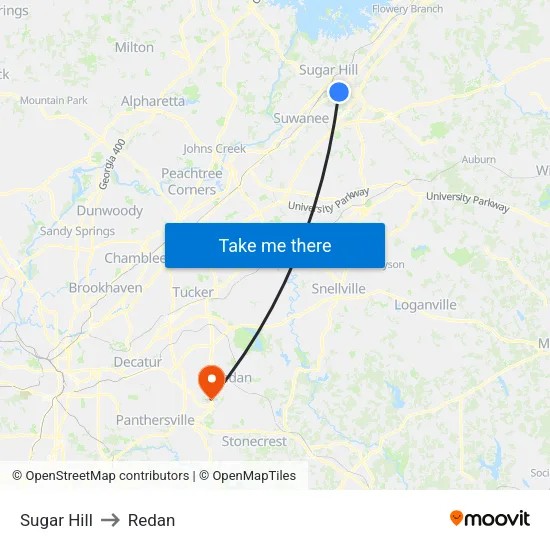 Sugar Hill to Redan map
