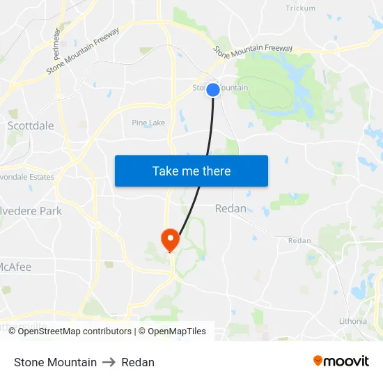 Stone Mountain to Redan map