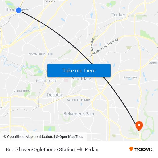 Brookhaven/Oglethorpe Station to Redan map