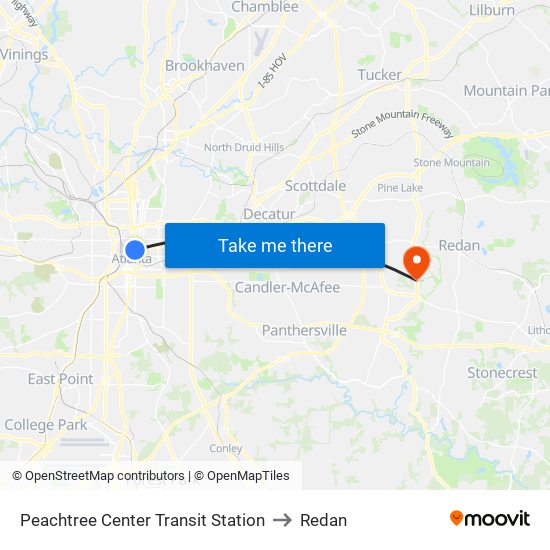 Peachtree Center Transit Station to Redan map